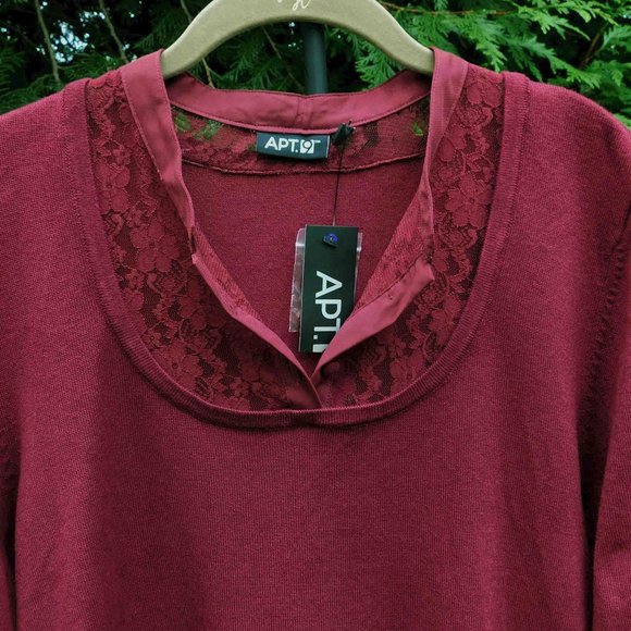 Apt. 9 NWT Pretty Burgundy Sweater with Lace Trim - Picture 2 of 3